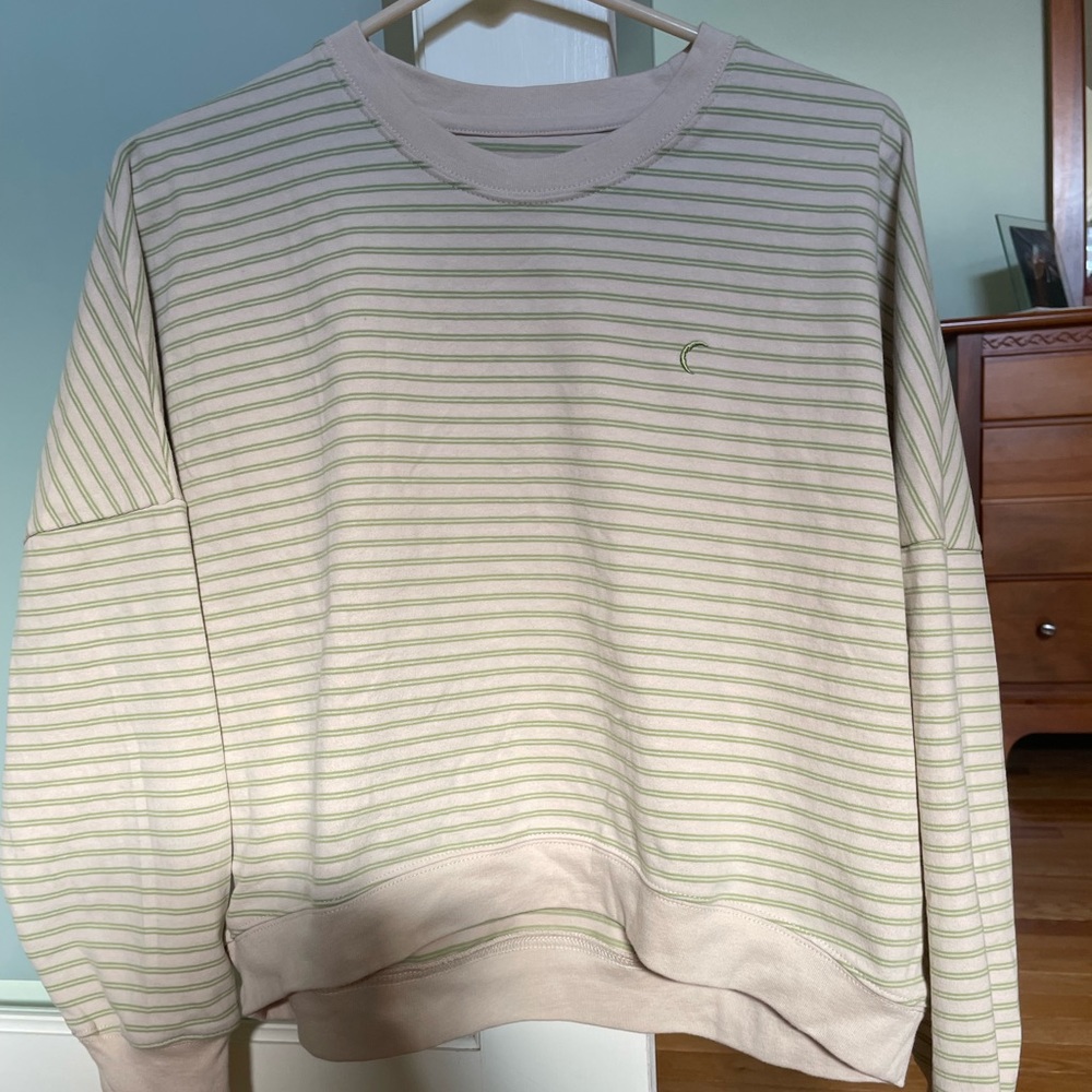ZYIA Kiwi & Cream Striped Crewneck Crop Sweatshirt